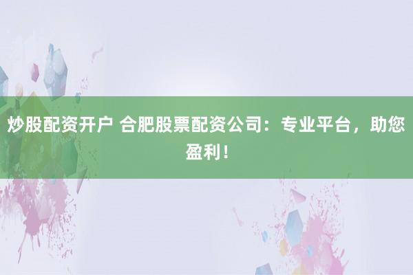 炒股配資開戶 合肥股票配資公司：專業平臺，助您盈利！