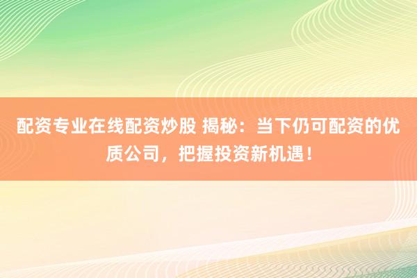 配資專業在線配資炒股 揭秘：當下仍可配資的優質公司，把握投資新機遇！